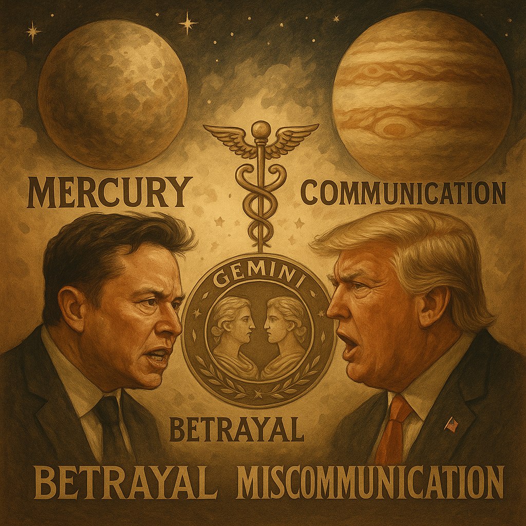 When Mercury Betrays Jupiter: The Last Flight of the Gemini Mind — The Musk–Trump Feud as a Cosmic Proxy War