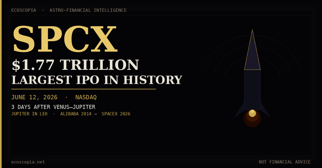 SPCX: The Largest IPO in History Lands Inside the Most Important Astro Window of 2026